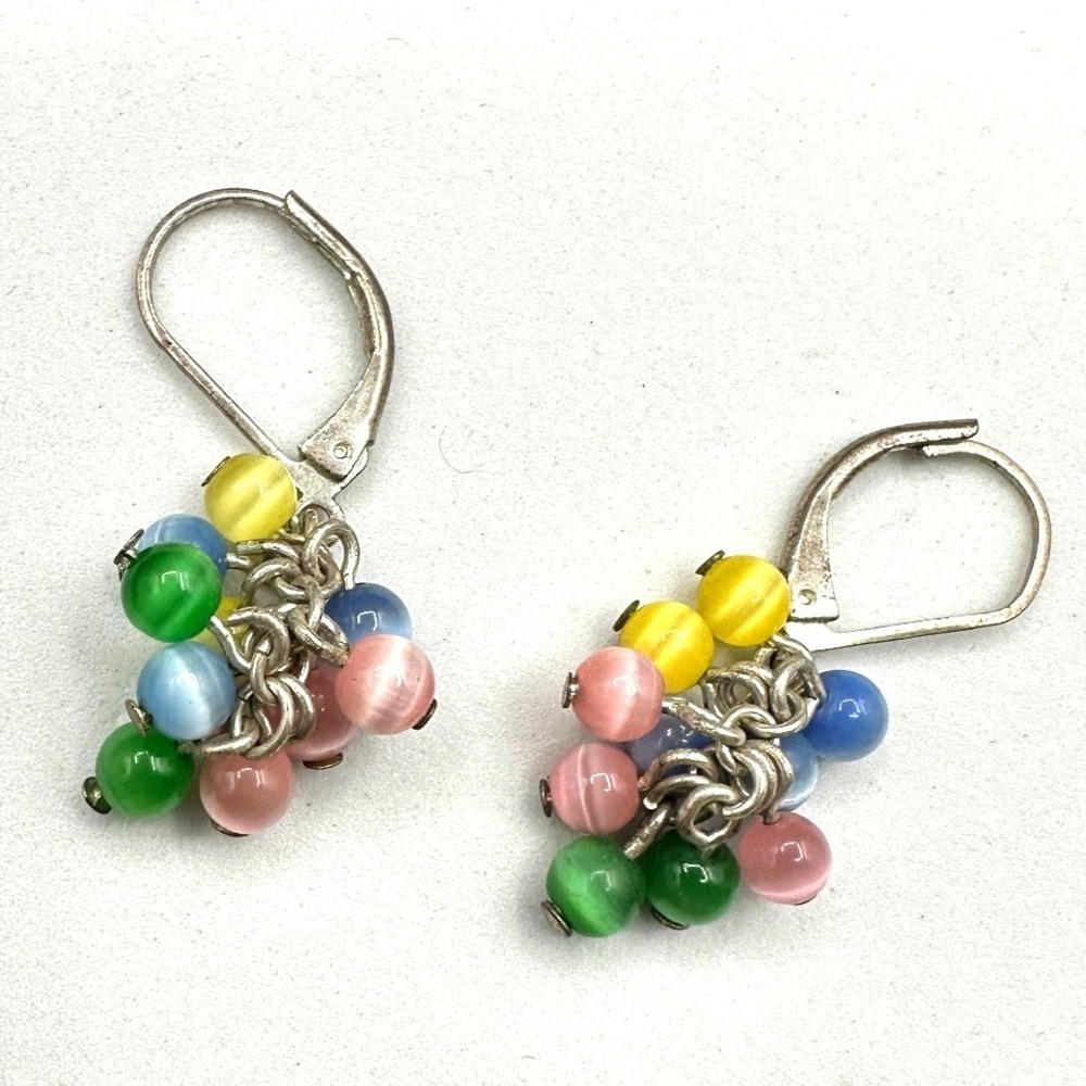 Vintage‎ Women's Silver Tone Multicolor Glass Beaded Beauty Dangle/Drop Earrings